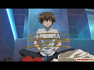 Roped Hentai stripling Watching Her young lady Friends Gangbang By Bandits