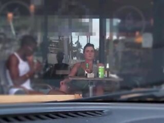 Cheating Wife &num;4 Part 3 - Hubby shows me outside a cafe Upskirt Flashing and having an Interracial affair with a Black Man&excl;&excl;&excl;